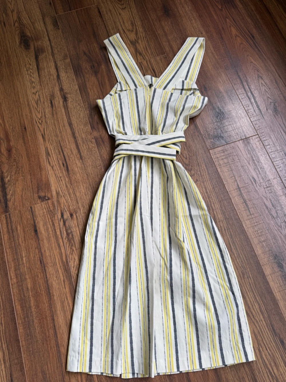 Tommy Hilfiger Yellow, White & Gray Striped Midi Sundress with Waist Tie - Picture 4 of 7